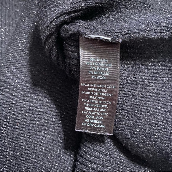 WHBM Black Metallic Weave Ribbed Cowl Neck Sweater - Picture 5 of 5